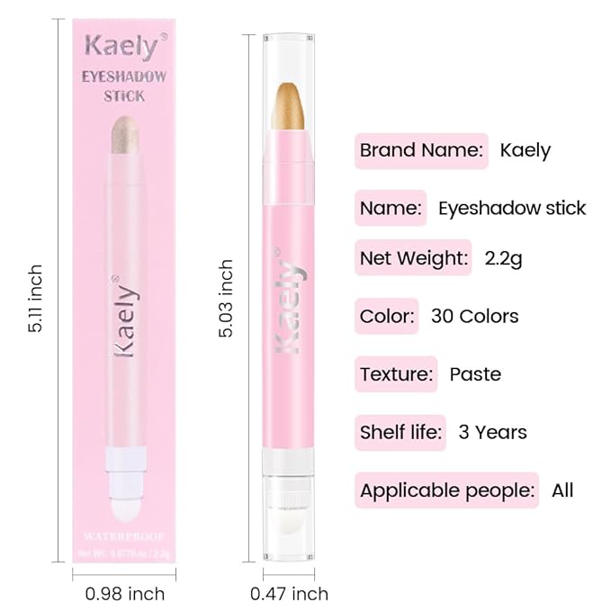 evpct 1Pcs Beige Gold Shimmer Cream Eye Shadow Brightener Sticks for Eyes Waterproof Pigmented, Double Ended Cream Eyeshadow Stick Pencil Pen with Applicator, Eye Shadow Palette Highlighter Makeup 15
