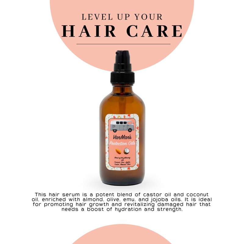 Vanman - Protection Oil Serum For Hair Growth - Infused With Castor, Jojoba, Almond, Olive, Emu, Coconut Oil - Fragrance-Free Growth Serum For Dry and Frizzy Hair - 1 Ounce
