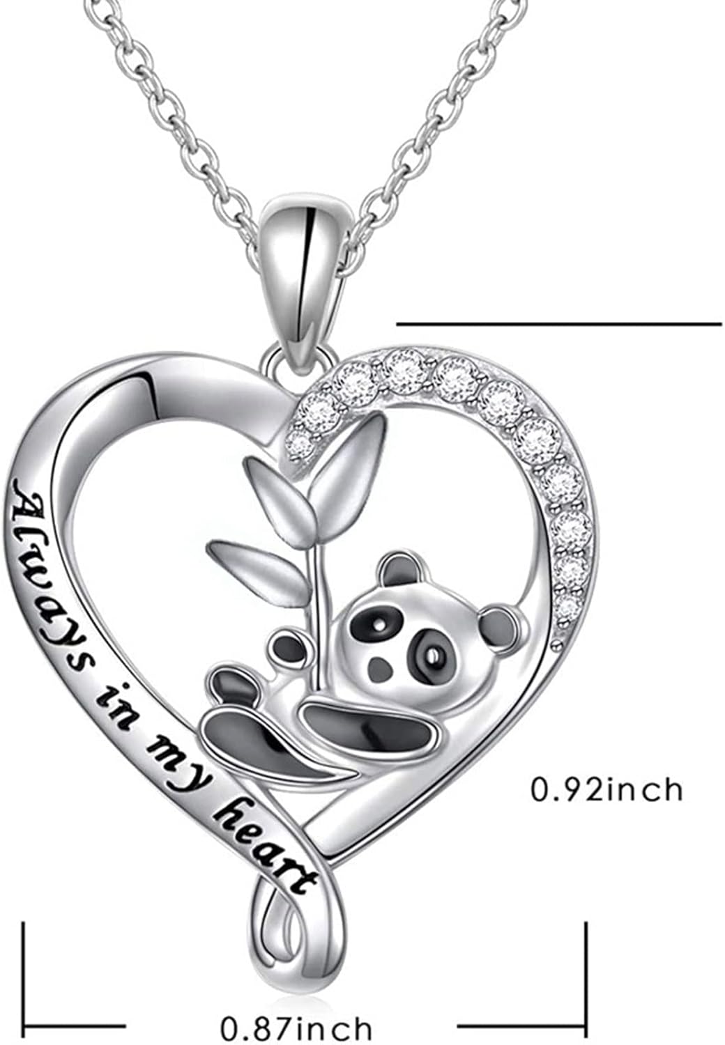Silver Crystal Panda Necklace Choker Vintage Heart Panda Pendant Cute Animal Necklace Charm Jewelry I Love You Forever Birthday Gifts for Kids Women and Girls
