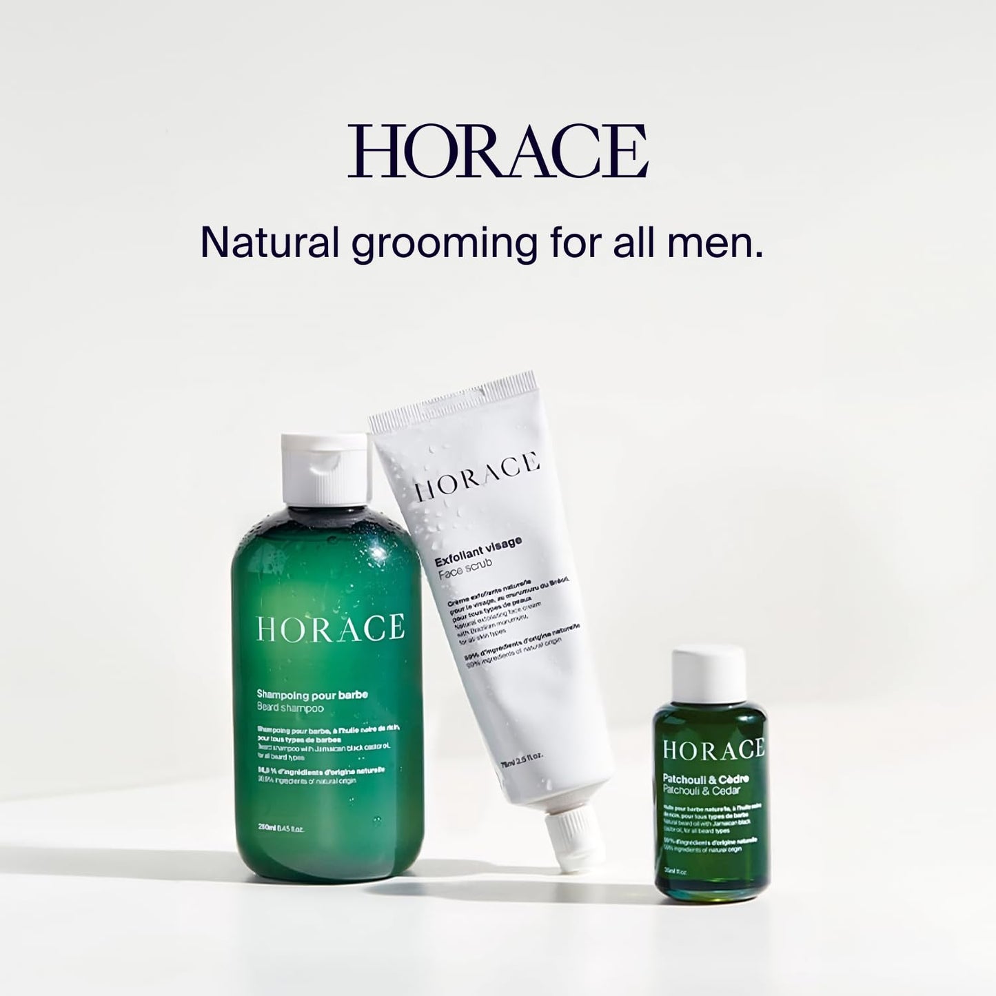 HORACE Beard Shampoo for Men - Sulphate-free Wash with Castor Oil - Gentle Beard Care for All Skin Types - Woody, Aromatic Scent, 250 ml