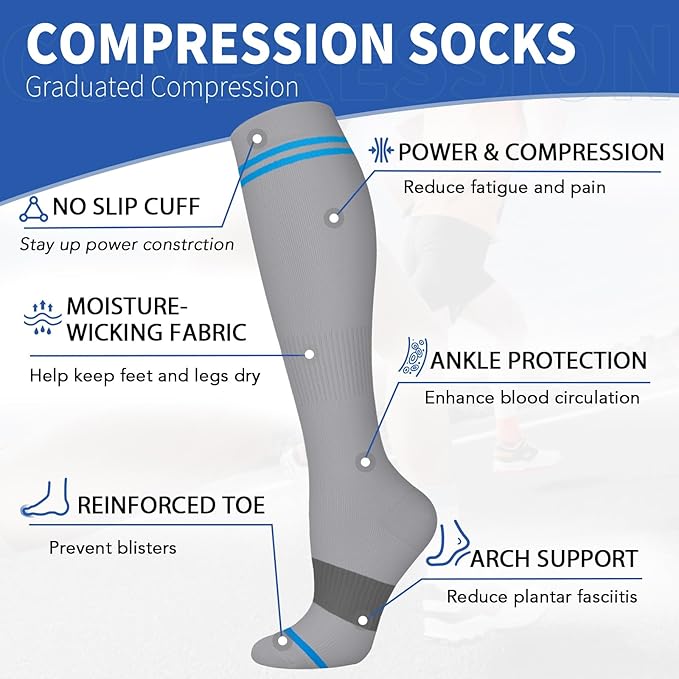 Sooverki Graduated Copper Compression Socks for Men & Women Circulation 8 Pairs 15-20mmHg - Best for Running Athletic Cycling