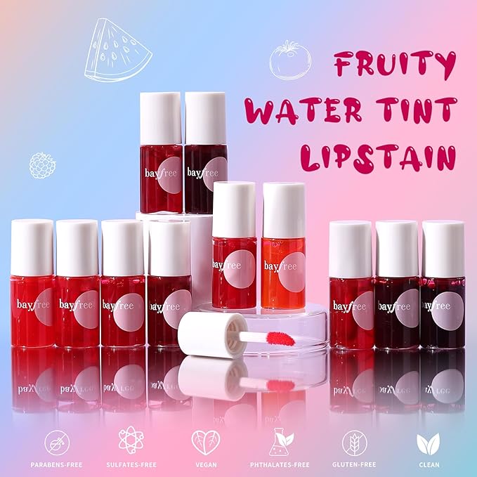 bayfree Lip Tint Stain Set, Korean Water Tint Lightweight Non-sticky, Waterproof Long Lasting Liquid Blush & Lip Stain, Transfer-Proof, Matte Finish Lip Color Makeup (fruit platter)