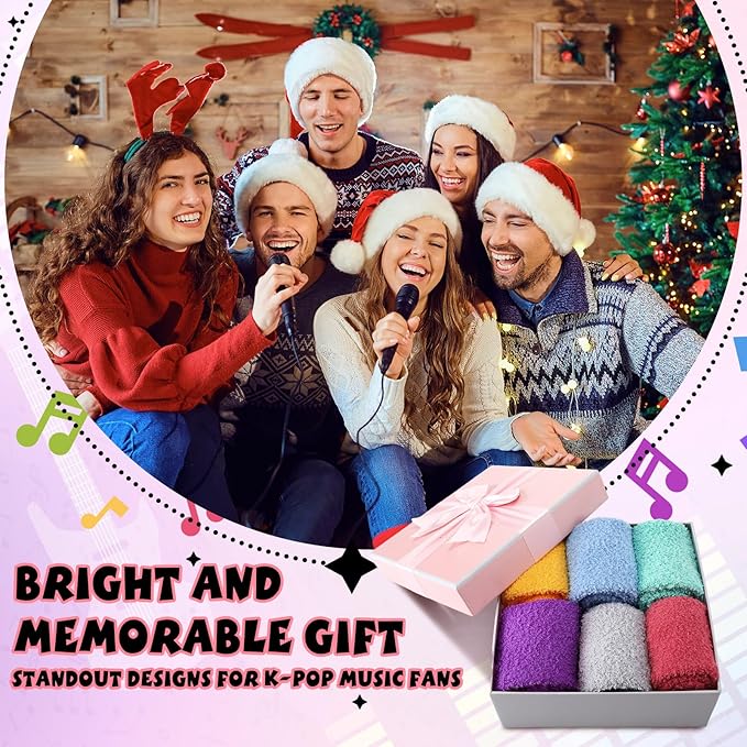 Ramede 6 Pairs Grip Fuzzy Crew Socks for Women Men Novelty Socks Funny Movie Theater K-pop Memorabilia for Xmas Birthday Gift