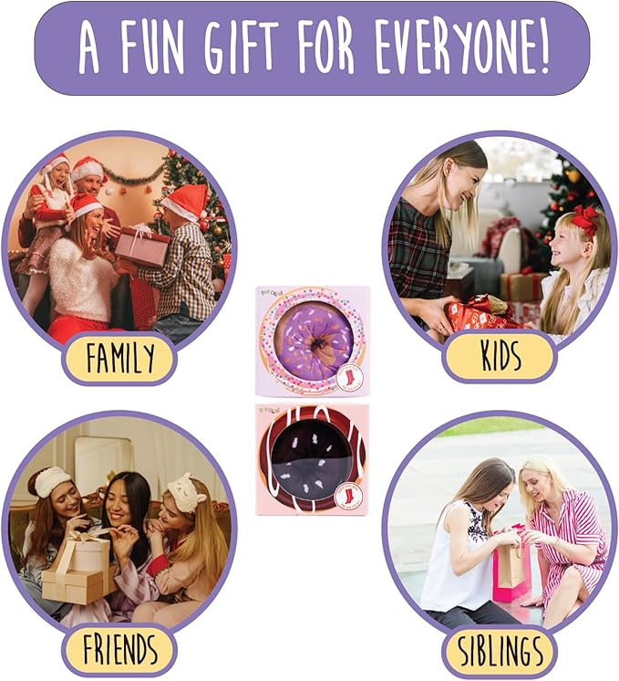 Pop Craze - 2 or 4 Pairs Doughnut Socks in a Box - 1 Size Fits Most. Novelty Food Socks, Funny Gift for Men and Women