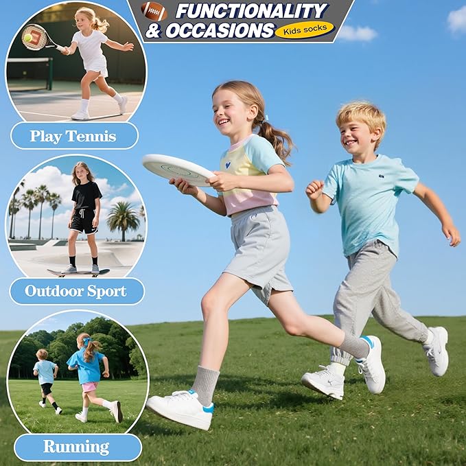 MOGGEI 6 Pairs Girls Kids Socks Athletic Sport Basketball Cotton Soft Crew Breathable Socks for Outdoor