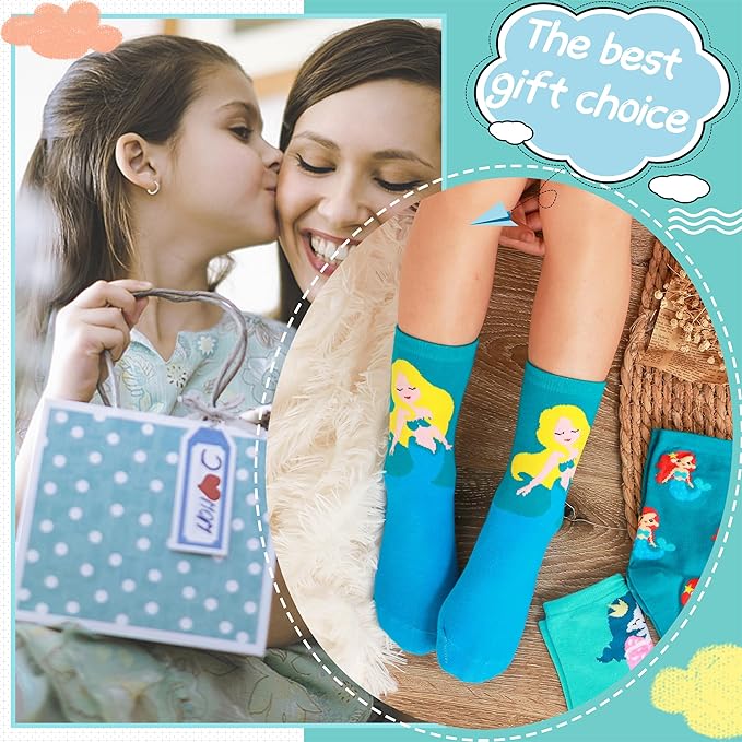 EBMORE Kids Girls Socks Cotton Crew Cute Animal Pattern Fashion Fun Novelty Socks 6 Pack