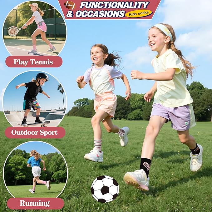 MOGGEI 6 Pairs Girls Kids Socks Athletic Sport Basketball Cotton Soft Crew Breathable Socks for Outdoor