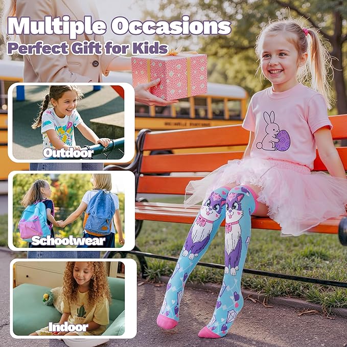 ANTSANG Kids Girls Knee High Socks Fashion Funny Crazy Stockings Gift Cute Novelty Long Boot Cotton Socks for Child 6 Pairs