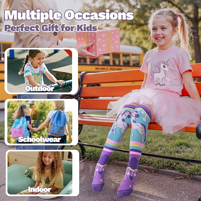 ANTSANG Kids Girls Knee High Socks Fashion Funny Crazy Stockings Gift Cute Novelty Long Boot Cotton Socks for Child 6 Pairs