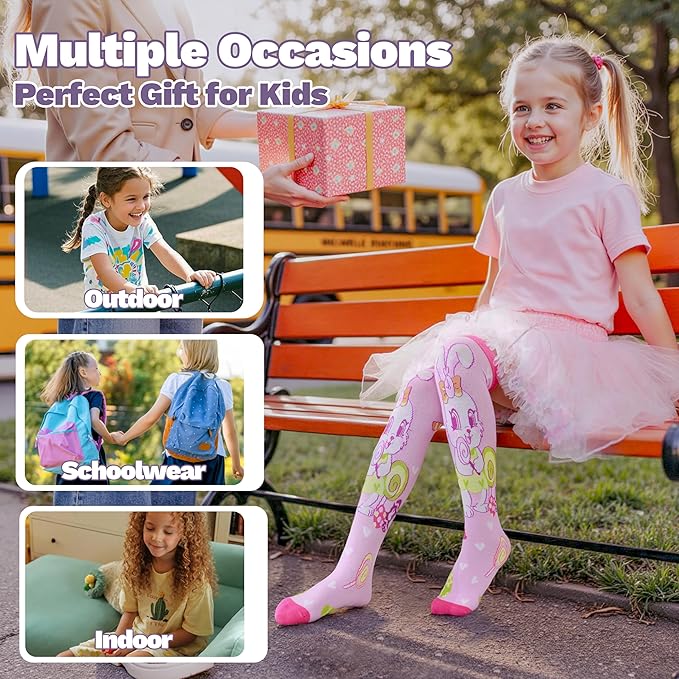 ANTSANG Kids Girls Knee High Socks Fashion Funny Crazy Stockings Gift Cute Novelty Long Boot Cotton Socks for Child 6 Pairs