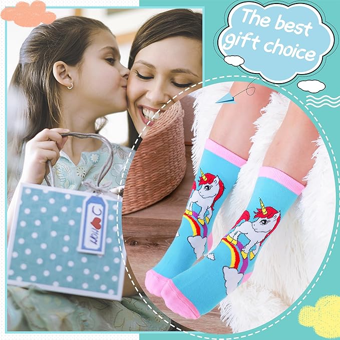 EBMORE Kids Girls Socks Cotton Crew Cute Animal Pattern Fashion Fun Novelty Socks 6 Pack