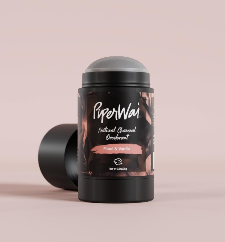 PiperWai Natural Deodorant w/Activated Charcoal | Odor Protection, Vegan, Aluminum Free, Shark Tank Product for Women & Men | Great for Travel, & Gifts | 2.6 oz (75g) Floral Vanilla Scented Stick