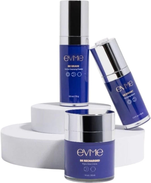 Evme Skincare Kit – Gentle Cleanser, Hydrating Serum & Night Cream – Nourishing for Sensitive Skin, Aiming for Sans-allergenic, Dermatologist-Tested, Fragrance-Free, Made in USA