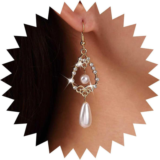 Vintage Crystal Pearl Drop Earrings Teardrop Pearl Earrings Gold Long Tassel Pearl Earrings Cz Pearl Teardrop Bridal Earrings Jewelry for Women