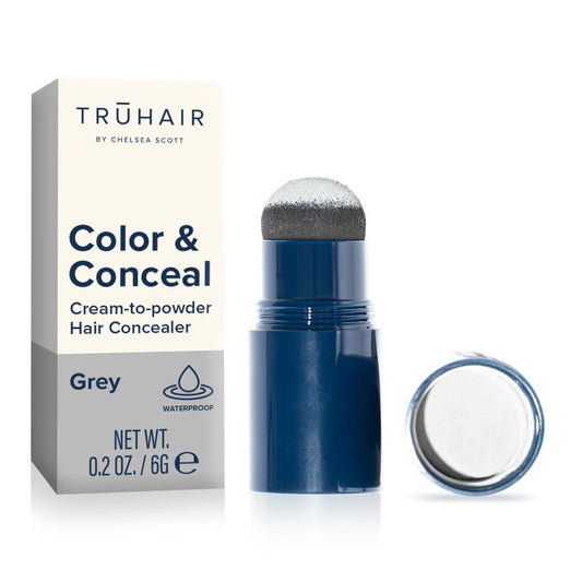TRUHAIR Color & Conceal Waterproof Root Touch Up Hair Color Concealer - Hair Cover up for Gray Coverage and Hairline Filling - 11 Hair Colors Available (Gray)