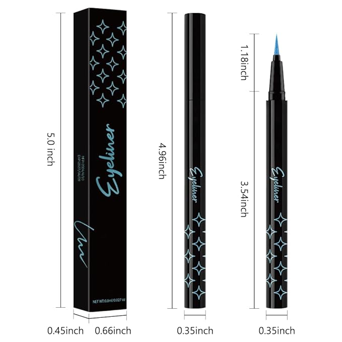 evpct 1Pcs Sky Blue Glitter Shimmer Liquid Eyeliner Eye Makeup Pencil Pen, Pearl Blue Chrome Eyes Liner Face Glitter Makeup Fake Eyelashes Mascara Accessories, Sparkle Metallic Eyeliner Pen Waterproof