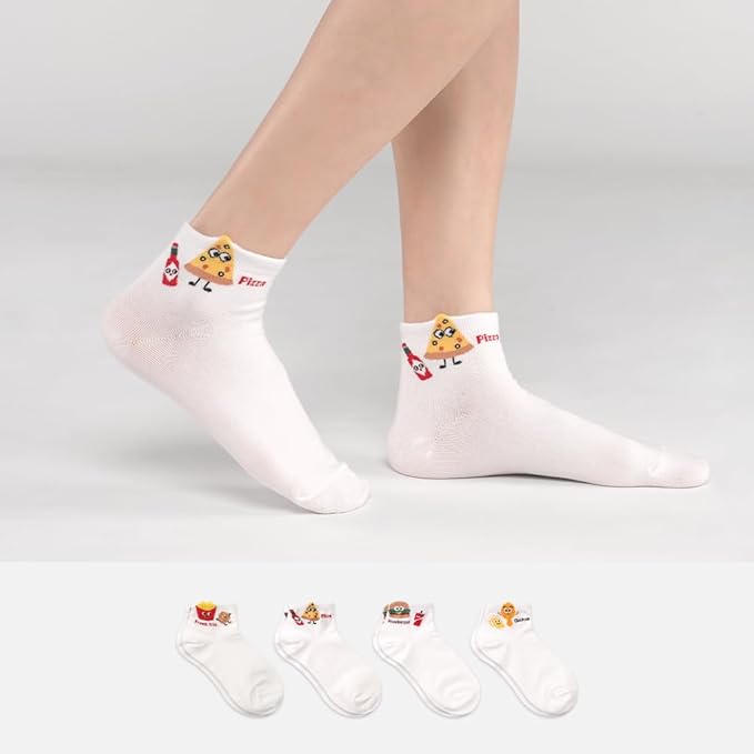 kikiya socks Women Ankle | 4-6 Pairs Heart Design Cute Animal Graphic Novelty Fruit Print Ladies Girls Cotton Socks | US 6-8