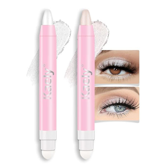 evpct 2Pcs Cream Eye Shadow Brightener Sticks Set for Eyes Waterproof, Pearl White & Pearl Shimmer Cream Eyeshadow Applicator Stick Long Lasting Pigmented Eye Makeup sombras en crema para ojos 1+18