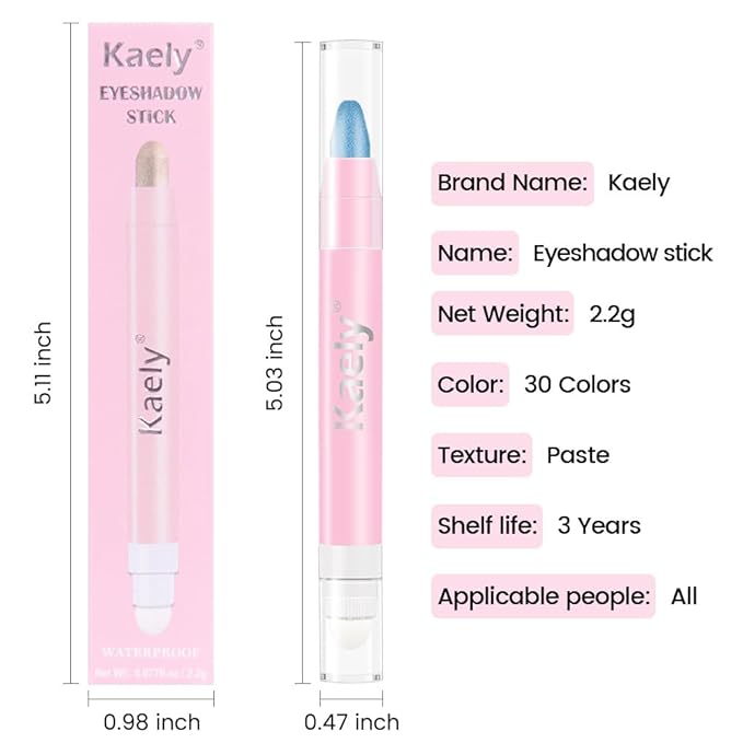evpct 1Pcs Sky Blue Shimmer Cream Eye Shadow Brightener Sticks for Eyes Waterproof Pigmented, Double Ended Cream Eyeshadow Stick Pencil Pen with Applicator, Eye Shadow Palette Highlighter Makeup 10