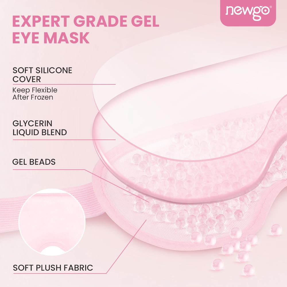 NEWGO 2Pack Cold Eye Mask Cooling Eye Mask for Dry Eyes, Gel Eye Mask Eye Ice Pack Reusable Cold Eye Compress for Dark Circles, Migraines, Eye Surgery, Skin Care (Pink)