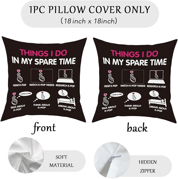K-pop Decor, Just a Girl Who Loves K-pop Room Decor, Girls K-pop Gifts Rustic Anime Lovers Throw Pillow Covers for Living Room Home Girl Bedroom Decoration Gifts