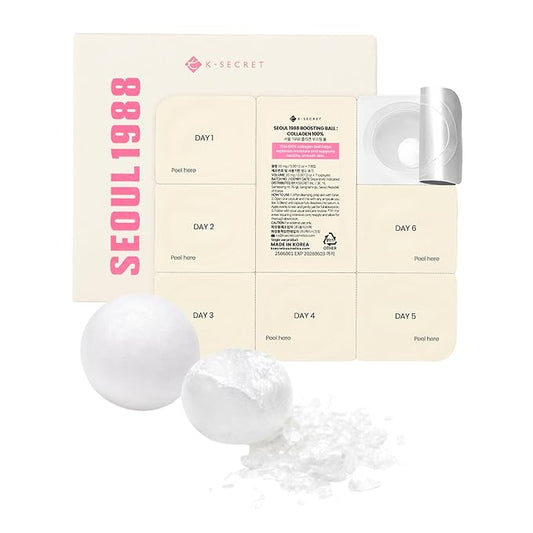 K-SECRET SEOUL 1988 Collagen Boosting Ball – Freeze-Dried 100% Hydrolyzed Collagen | Deep Hydration & Nourishing Care for Fine Lines & Dry Skin | Korean Skincare, 7 Capsules