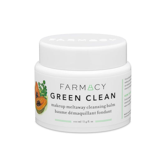 Farmacy Makeup Remover Cleansing Balm - Green Clean Waterproof Makeup Remover + Oil Based Cleanser - Gentle Exfoliating Double Cleanser - Melts From Balm to Milky Lather (100ml)