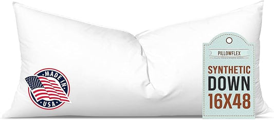 Pillowflex Synthetic Down Pillow Insert - 16x48 Down Alternative Pillow, Ultra Soft, Large Rectangle Body Sleeping Pillow, Lumbar, Long, Back - 1 Decorative Pillow Form