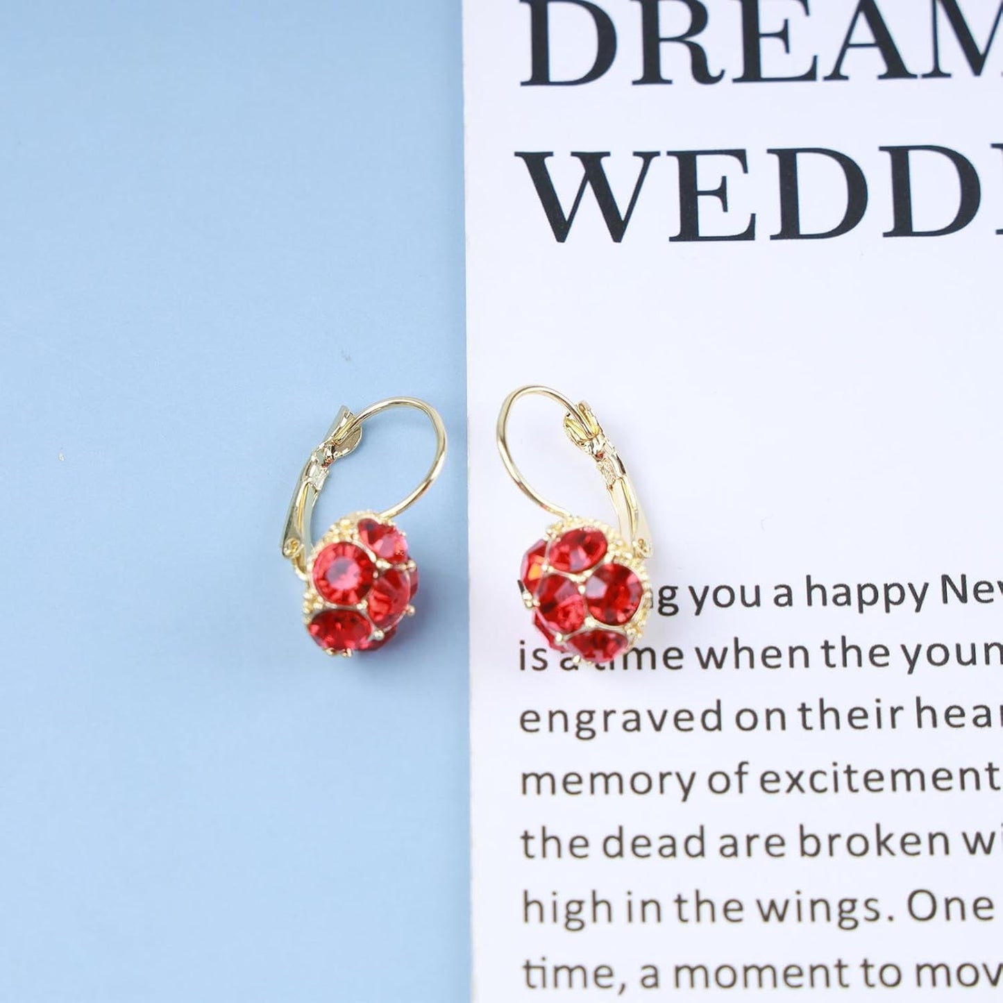 Vintage Ruby Dangle Earrings Red Crystal Ball Earrings Red Ruby Stud Earrings Gold Round Leverback Earring Jewelry for Women