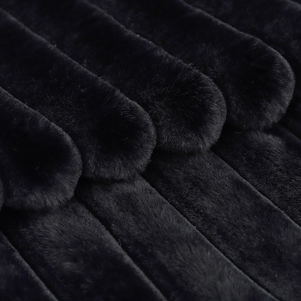 MADIZZ Set of 2 Faux Wool Plush Decorative Throw Pillow Covers 24x24 Inch Black Fluffy Striped Soft Decorative Cushion Cover for Sofa Bedroom Pillow Shell