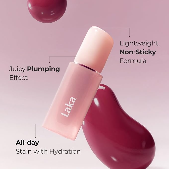 Laka Popping Balloon Lip Stain, 4.5g/0.15oz, Glossy Plumping Lip Tint, Moisturizing, Non-Sticky Texture for All-Day Hydration, Vegan, K-Beauty (#504 Popping)