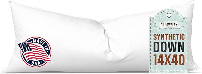 Pillowflex Synthetic Down Pillow Insert - 14x40 Down Alternative Pillow, Ultra Soft, Large Rectangle Body Sleeping Pillow, Lumbar, Long, Back - 1 Decorative Pillow Form