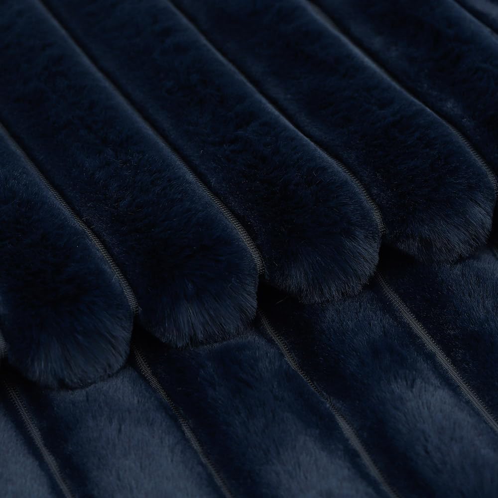 MADIZZ Set of 2 Faux Wool Plush Decorative Throw Pillow Covers 26x26 Inch Dark Blue Fluffy Striped Soft Decorative Cushion Cover for Sofa Bedroom Pillow Shell