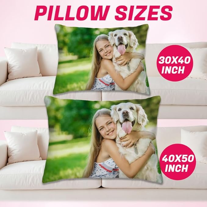 Ships Next Business Day, Made in USA - Custom Personalized Picture 40x50 inch Pillow - Love Keepsake, Personalized Gifts, Decorative Pillow, Customizable Pillow (40x50)