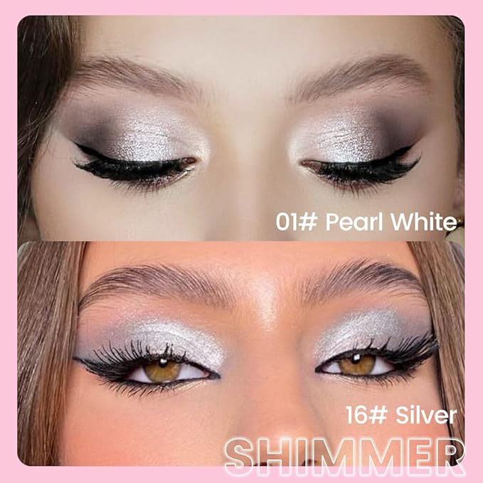 evpct 2Pcs Cream Eye Shadow Brightener Sticks Set for Eyes Waterproof, Pearl White & Silver Matte Cream Eyeshadow Applicator Stick Long Lasting Pigmented Eye Makeup sombras en crema para ojos 01 + 16