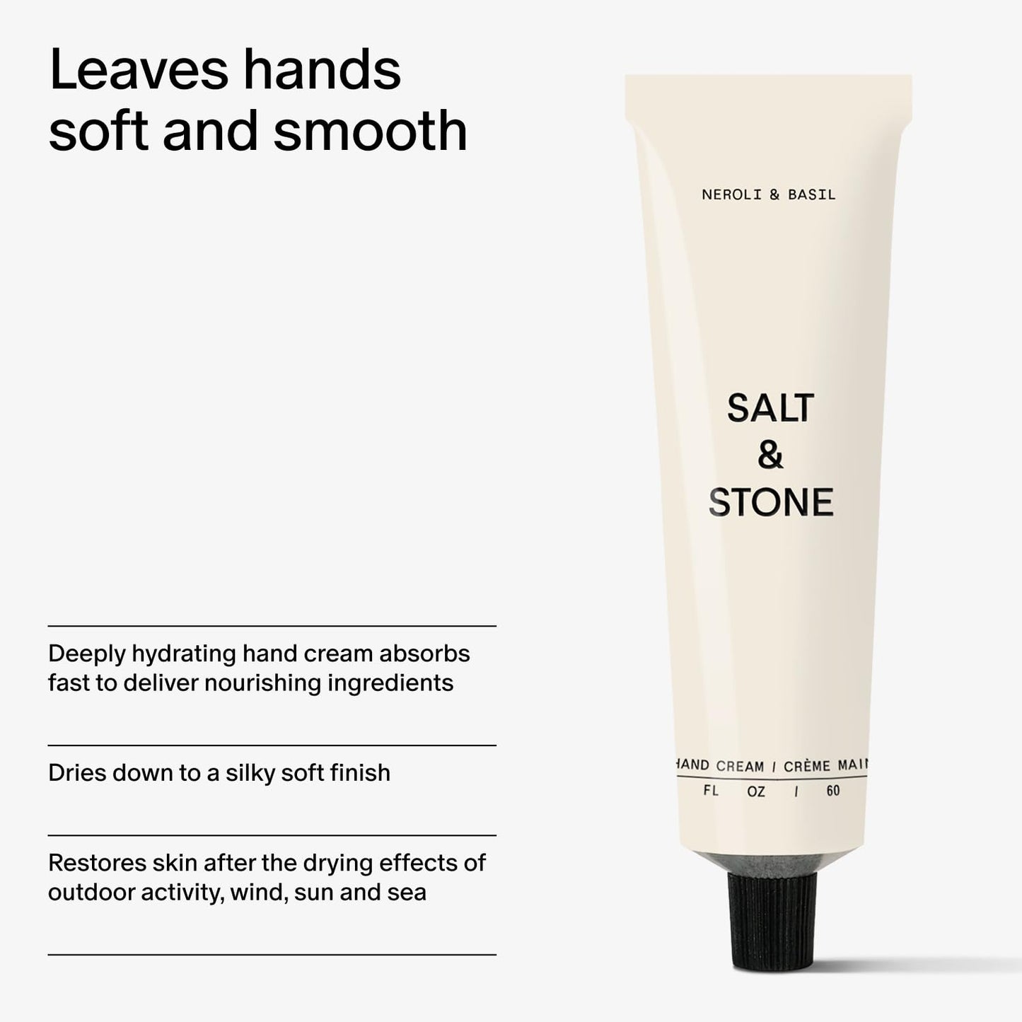 Salt & Stone Hand Cream for Women & Men | Neroli & Basil | Hydrates, Nourishes & Softens Skin | Restores Dry Cracked Hands | Fast-Absorbing | Cruelty-Free & Vegan (2 fl oz)