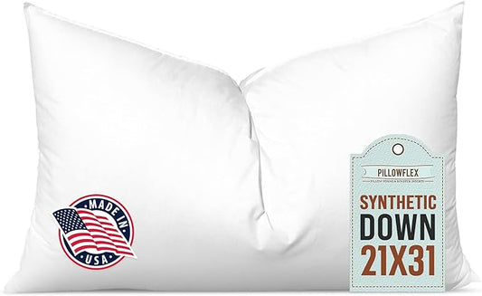Pillowflex Synthetic Down Pillow Insert - 21x31 Down Alternative Pillow, Ultra Soft Oversized Queen Bed Sleeping Pillow, Large Rectangle Sham - 1 Decorative Pillow Form