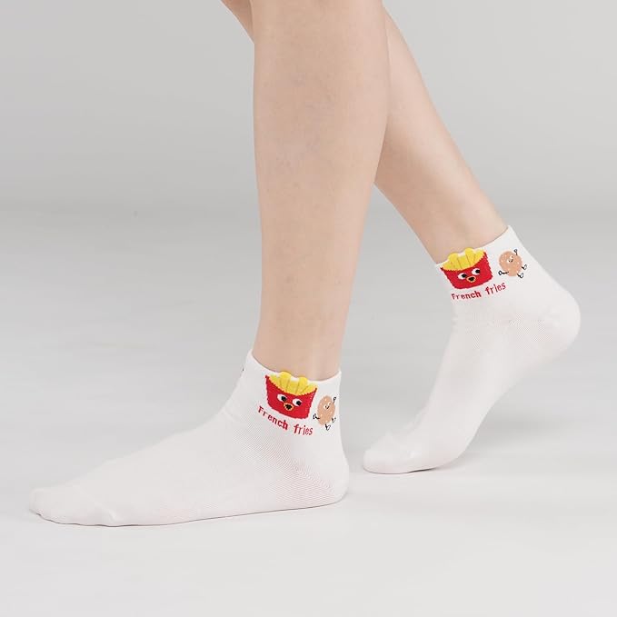 kikiya socks Women Ankle | 4-6 Pairs Heart Design Cute Animal Graphic Novelty Fruit Print Ladies Girls Cotton Socks | US 6-8