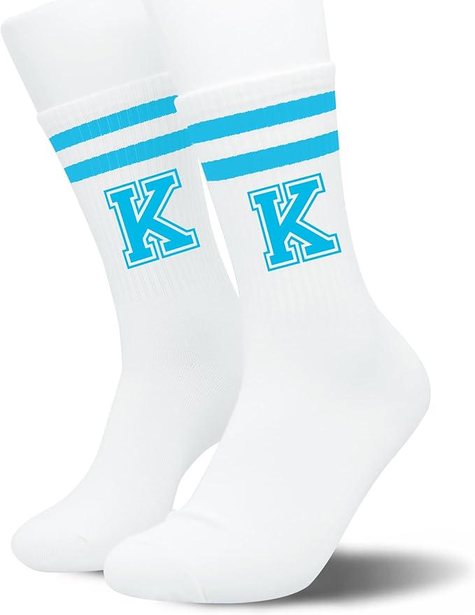 Sky Blue Initial Stripes Socks,Letter Socks Gifts for Birthday,Christmas,Back-to-school Season,etc.