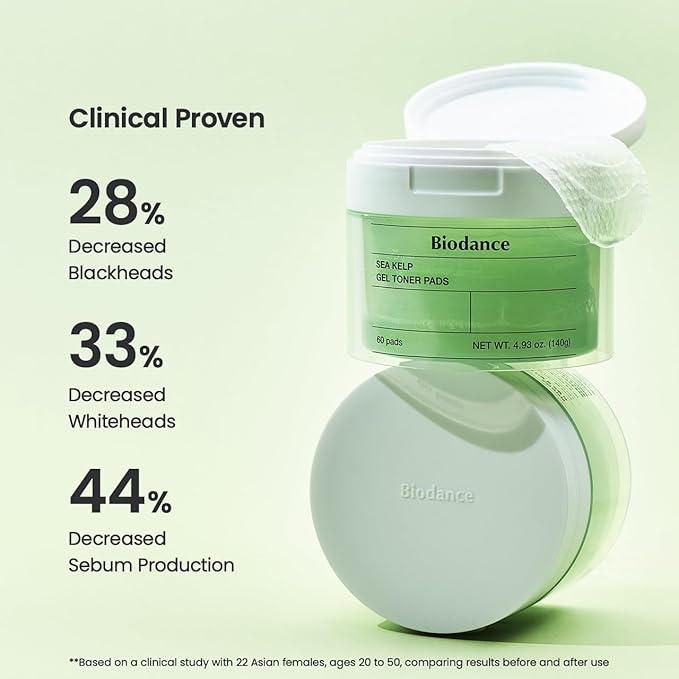 Biodance Sea Kelp Gel Toner Pads, Calming & Balancing Toner Pads for Sensitive Skin, Oil & Sebum Control, Refreshing Blemish Care, Korean Skincare, Stocking Stuffersㅣ4.93 fl.oz.(140g)*60Pads