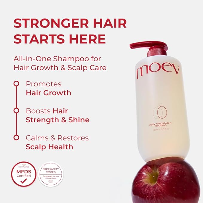 MOEV ANNURCATIN Shampoo | Korean Apple Hair Care for Strength and Volume in Thinning Hair | Adds Lift | Paraben-Free | Suitable for All Hair Types (17.75 fl.oz, Apple & Vanilla)