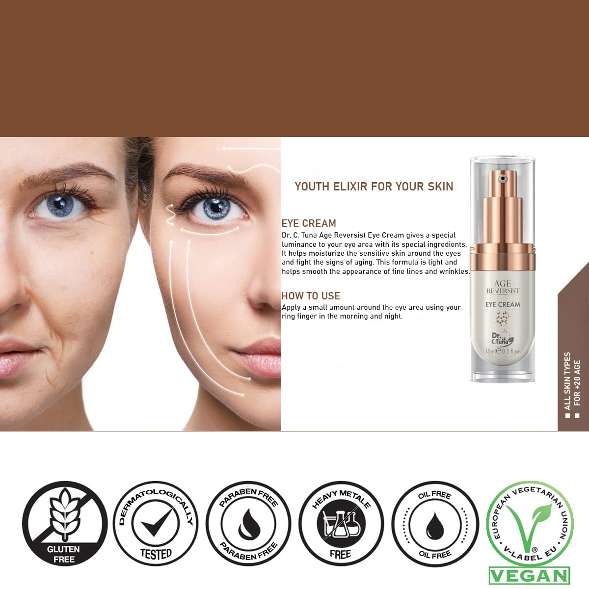 FARMASI Dr. C. Tuna Age Reversist Eye Cream, Reduces Under Eye Bags, Wrinkles, Dark Circles, Fine Lines & Crow's Feet Instantly, Effective Daily Moisturizer Wrinkle Cream, 0.5 fl. oz. / 15 ml