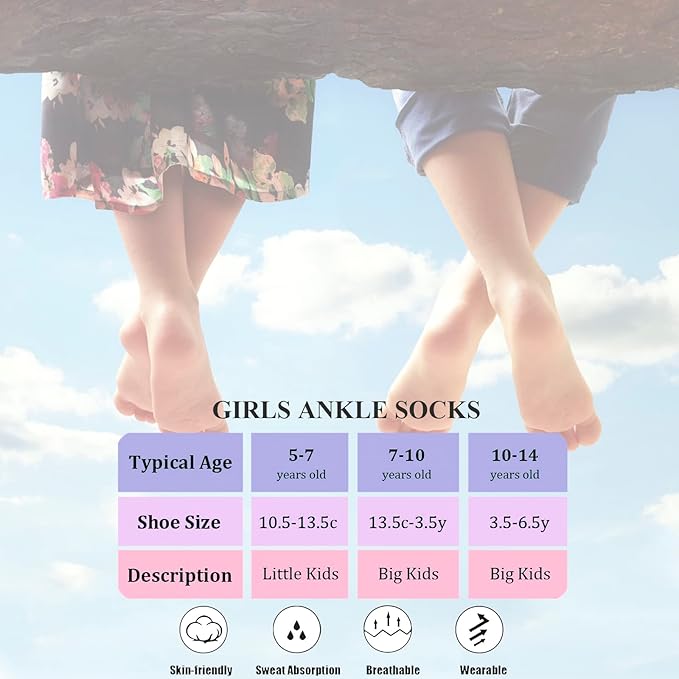 Bemeol Girls Socks 18 Pairs Ankle Socks Girls Soft Athletic Low Cut Cotton Sock