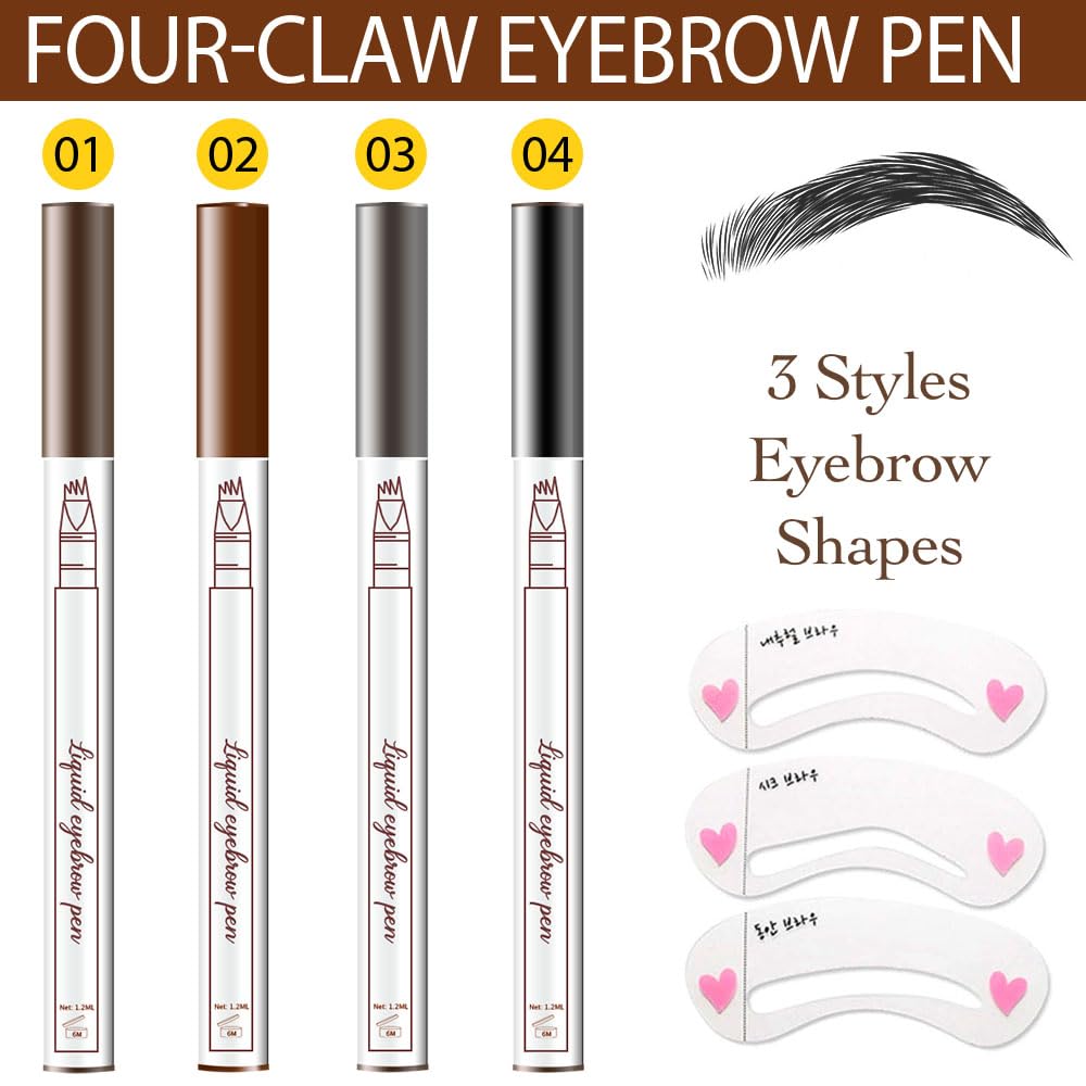 Eyebrow Ink Pencil by Brow Stylist -Micro 4 Point Brow Pen Lift & Snatch Eyebrow Pen Kits with 3 Eyebrow Stencil Long-Lasting Waterproof Natural Eyebrow Hair (4Pcs 01#&02#&03#&04#)