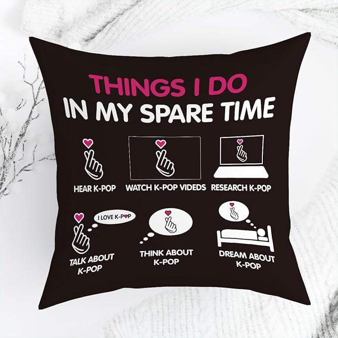 K-pop Decor, Just a Girl Who Loves K-pop Room Decor, Girls K-pop Gifts Rustic Anime Lovers Throw Pillow Covers for Living Room Home Girl Bedroom Decoration Gifts
