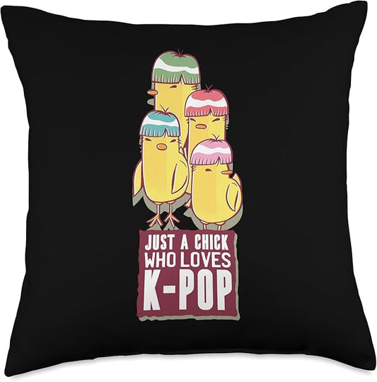 Kpop Idol Merch Gift Ideas Funny K-Pop Fangirl Korean Musical Chicks Throw Pillow, 18x18, Multicolor