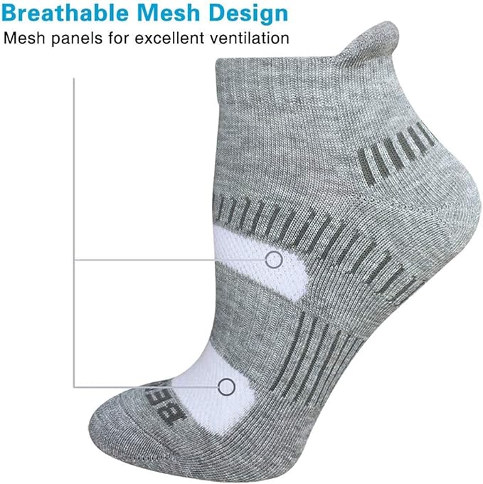 BERING Women's Athletic Running Cushioned Ankle Socks (6 Pairs)