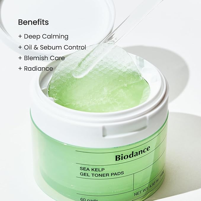 Biodance Sea Kelp Gel Toner Pads, Calming & Balancing Toner Pads for Sensitive Skin, Oil & Sebum Control, Refreshing Blemish Care, Korean Skincare, Stocking Stuffersㅣ4.93 fl.oz.(140g)*60Pads