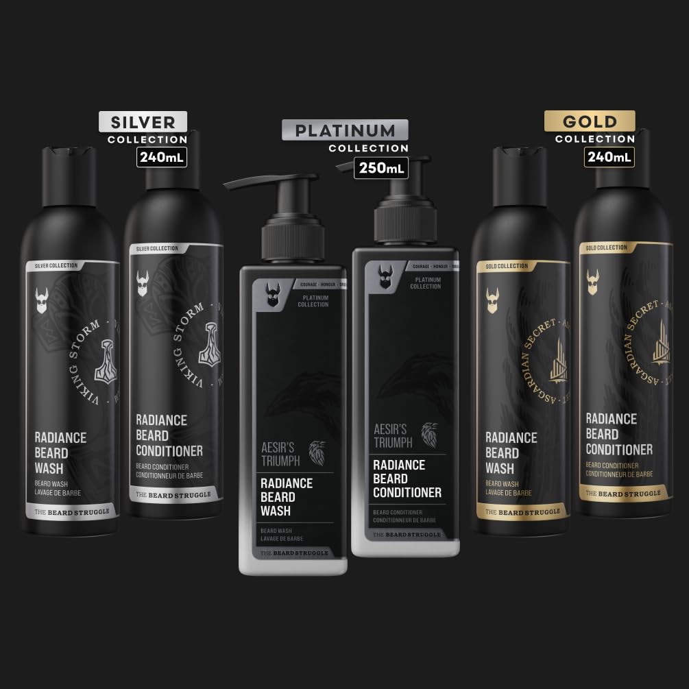 The Beard Struggle - Radiance Beard Wash & Conditioner Bundle - Silver Collection - Pack of 2, Alfheim's Forests - Nourish, Cleanse, Softens, & Strengthens Beard - Beard Wash and Conditioner for Men