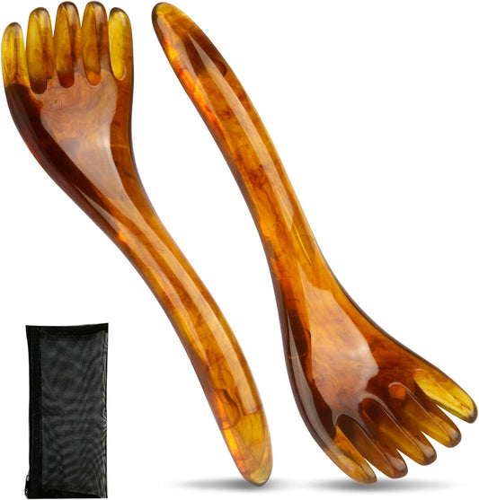 Scalp Massage Tools, 2-Pieces Head Scratcher Massager Whisk, Gift for Mother, Sister,Kids and Lover, Portable Resin SPA Tools with a Black Zippered Bag(Amber)